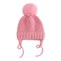 Stickad Barnmössa, Varm Babymössa med Justerbar Stickning, Öronlappar och Fleecefoder (Rosa)