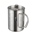Miniatyrbild 1 av 2: JUSCH Utomhus camping rostfritt stål mugg camping servis vattenmugg med lock picknickmugg kokande vatten bergsklättring hopfällbar mugg äkta färg 500ml(WZ