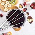 Miniatyrbillede 3 af 5: 6 stk. 24 cm Farvekodede Fonduegafler i Rustfrit Stål, Ostefonduegaffel i Rustfrit Stål Frugtfonduegafler med Varmeisolerende Håndtag til Chokolade