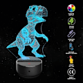 Miniatyrbillede 5 af 5: Dinosaur Natlampe til Børn - 3D Dinosaur Lampe 16 Farver Optisk Illusion Touch & Fjernbetjening med 3 Akrylplader Bedste Julefødselsdag Nytår