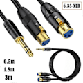 Miniatyrbillede 3 af 5: Dobbelt hun XLR til 1/4 tomme TRS Stereo Hanstik Y-Splitter Kabel 2-XLR Hun til Kvart Tomme Adaptere
