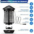 Miniatyrbilde 4 av 4: Myggdreperlampe med lyssensor, WADEO 4000V 20W UV Elektrisk Insektdreper Anti-insektmiddel, Effektiv rekkevidde 100 kvadratmeter, Egnet f