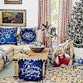 Miniatyrbilde 5 av 5: 4 stk. Putetrekk med juletema, juleputetrekk, juleputetrekk, juleputetrekk til sofa, juleputetrekk (blå)