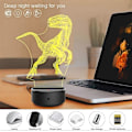 Miniatyrbillede 2 af 5: Dinosaur Natlampe til Børn - 3D Dinosaur Lampe 16 Farver Optisk Illusion Touch & Fjernbetjening med 3 Akrylplader Bedste Julefødselsdag Nytår