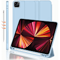 Miniatyrbillede 1 af 5: iPad Pro 12.9 in 5. generation / 4. generation (2021 og 2020) Kompatibel Smart Sleep-funktion Penholder PU Læderbelagt Premium Tablet Cover (Lyseblå)