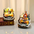Miniatyrbillede 4 af 5: LED Lys Jule Sne Scene Tog Landsby Hus Lysende Resin Ornament Figur Dekoration Håndværk Jul Nytårsgave