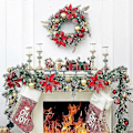 Miniatyrbild 2 av 4: 2,7 m Förbelyst Julkrans, Julranka Jul Konstgjord Blomranka, 50 LED-lampor med Timer, Batteridriven, Lämplig för Inomhus- och Utomhusbruk