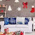 Miniatyrbilde 4 av 5: 4 stk. Putetrekk med juletema, juleputetrekk, juleputetrekk, juleputetrekk til sofa, juleputetrekk (blå)