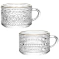 Miniatyrbillede 1 af 5: 2 stk 400 ml glas kaffekopper sæt, præget tekopper til cappuccino, latte, korn, yoghurt, drikkevarer