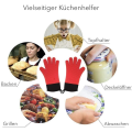 Miniatyrbild 6 av 8: Ugnshandskar i silikon Värmebeständiga grillhandskar Halkskyddande matlagningshandskar med mjukt bomullsfoder upp till 250 ° C Handskar för grillning, matlagning, bakning