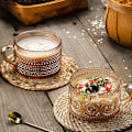 Miniatyrbillede 4 af 5: 2 stk. 400 ml glas kaffekopper sæt, præget tekopper til cappuccino, latte, korn, yoghurt, drikkevarer