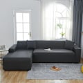 Miniatyrbillede 1 af 5: Vandtæt Sofaovertræk L-formet Sofaovertræk Komfortabelt Strækbart Stof (Sort, 145x185)