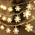 Miniatyrbild 1 av 6: Julbelysning, 20 Ft 40 Led Snowflake String Lights Batteri O Snowflake-warm White