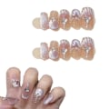 Miniatyrbilde 1 av 5: Kort trykk på spiker Medium Coffin Nail Art med 3D luksusdesign Gjenbrukbare falske negler 10 stk med relatert neglekit 4 størrelser