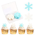 Miniatyrbillede 2 af 7: Pakke med 50 spiselige snefnug cupcake toppers, snefnug kage dekorationer, hvide og blå farver at vælge imellem, tema fødselsdagsfest dekorationer