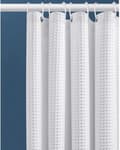 Waffle Pattern Shower Curtain - 80x180 cm - White Polyester - With 6 Hooks - Mildew Resistant - For Bathroom & Toilet