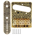 Miniatyrbild 2 av 8: Elektrisk gitarrbro med snidade mönster, 6 sadelstycken, stjärtstycke, tillbehör till elektrisk gitarr, guld
