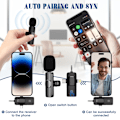 Miniatyrbild 3 av 5: Dubbla trådlösa lavaliermikrofoner för iPhone, Android, kamera, bärbar dator, PC, 3-i-1 trådlös klämmikrofon för videoinspelning, vlog