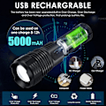 Miniatyrbillede 5 af 8: LED-lommelygter genopladelige høj lumen, 90000 lumen super