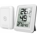 Miniatyrbillede 1 af 5: Indendørs og udendørs termometer, tilsluttet termometer med trådløs udendørssensor, digital hygrometertermometer med stort LCD-display, ?/?-kontakt, til kontor, hjem, soveværelse