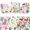 Miniatyrbild 1 av 7: Dinosaurietecknad presentpapper, 6 ark 3 stilar mönster presentförpackning söt dino tema design, återvinningsbar dino presentinslagning för pojkar, flickor, barn