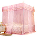 Miniatyrbillede 1 af 5: Luksus Princess Tre Side Åbninger Post Seng Gardin Baldakin Netting Myggenet Sengetøj (L)