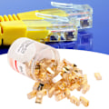 Miniatyrbilde 1 av 8: 100 stk RJ45 CAT6e Pass Through-kontakter Ren kobber Skjermet Plug and Play 8P8C Ethernet-kabel Krympeender Gullbelagt