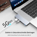 Miniatyrbild 4 av 5: USB C Hub Adapter för MacBook Pro/Air 13\" 15\" 2022 2021 2020, RayCue 6 i 2 USB-C Tillbehör med 3 USB 3.0 Portar, TF/SD Kortläsare, USB-C Ström
