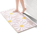 Miniatyrbillede 1 af 7: Blå bademåtte sød tusindfryd bademåtte skridsikker vaskbar bademåtte hvid og gul blomst bademåtte blød brusebadsmåtte absorberende bademåtte 60x120cm