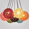 Miniatyrbillede 2 af 5: Gul Retro Pendellampe 15cm Rund Rattan Globe,