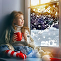 Miniatyrbild 2 av 5: Jul Fönsterdekorationer, Vattentäta Renar Snöflingor Jultomte För Släta Ytor