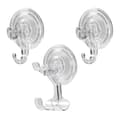 Suction Cup Hook Set (Double Hook) - Vacuum Suction Cups for Bathroom, Kitchen, Glass, Strong Self-Adhesive Hooks, Transparent, 3-pack[TT] 230