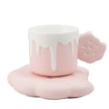 Miniatyrbillede 1 af 5: Kreative søde krus og underkop sæt i form af kiks, keramisk kaffekrus til kontor og hjem, 7,4 oz/220 ML til te, latte, mælk