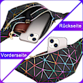 Miniatyrbilde 4 av 6: Holografiske magevesker for kvinner, vanntette midjevesker, skinnende med justerbart belte, diamantgitter-mønster for fest, festival og tur