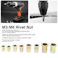 Miniatyrbillede 5 af 6: 240 stk M3 M4 M5 M6 Farvede Zinkbelagte Nittemøtrikker Sæt Hurtig Nitning Hardware Tilbehør