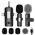 Miniatyrbild 1 av 5: Dubbla trådlösa lavaliermikrofoner för iPhone, Android, kamera, bärbar dator, PC, 3-i-1 trådlös klämmikrofon för videoinspelning, vlog