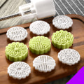 Miniatyrbilde 1 av 6: Mooncake-formsett, Mooncake-pressformer, Mid-Autumn Festival DIY håndpresse kjeks stempler konditorverktøy med 50g mønster, Mooncake Maker (hvit)