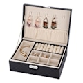 Miniatyrbillede 1 af 2: Dobbeltlags smykker øreringe ringe armbånd halskæde æske PU arrangør opbevaring (sort)