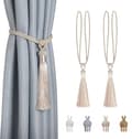 Beige 2-pack Curtain Tiebacks Polyester Cotton Braided Rope Band Drape Holders with Tassel Decorative Curtain Accessories[TT]