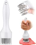 Stainless Steel Meat Tenderizer, 21 Sharp Needles, for Tenderizing Beef, Turkey, Chicken, Steak, Pork, Fish (Black) White