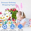 Miniatyrbild 5 av 7: Dinosaurietecknad presentpapper, 6 ark 3 stilar mönster presentförpackning söt dino tema design, återvinningsbar dino presentinslagning för pojkar, flickor, barn