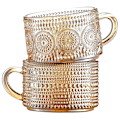 Miniatyrbillede 1 af 5: 2 stk. 400 ml glas kaffekopper sæt, præget tekopper til cappuccino, latte, korn, yoghurt, drikkevarer