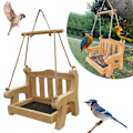 Miniatyrbillede 2 af 2: Fuglefoder Swing Hængende Fuglefoder Træ Stol Form Swing Fuglefoder til Vindueskarm Træ