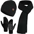 Miniatyrbilde 1 av 5: CheChury Chapeau Gants Écharpe Ensemble pour Homme Doux Chaud Bonnet Tricoté Bonnet Long Écharpe 3 en 1 Hiver Épais Ensemble