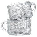Miniatyrbillede 1 af 5: 2 stk. 400 ml glas kaffekopper sæt, præget tekopper til cappuccino, latte, korn, yoghurt, drikkevarer