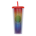 Miniatyrbillede 1 af 5: 710 ml plastikkop med låg og sugerør, genanvendelig kop til iskaffe, smoothiekop, gennemsigtig gradient laser vandkop
