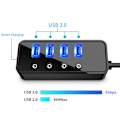 Miniatyrbillede 8 af 9: 4-Port USB 3.0 Hub med 4 USB 3.0 Data Porte og 1 USB Smart Opladningsport, USB Splitter med Individuelle Tænd/Sluk Knapper og 5V/3A Strømadapter