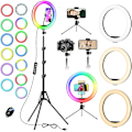 Pikkukuva 1 / 5: 12,6 tuuman rengasvalo 74 tuuman suurella jalustalla, LED-rengasvalo 20 RGB-tilassa 13 tasoa, valokuvarengasvalo säädettävä selfie-/TIKtok-/Youtube-/Live-lähetyksiä varten