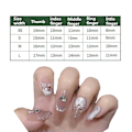 Miniatyrbilde 3 av 5: Langt trykk på negl Medium Coffin Nail Art med 3D luksusdesign Gjenbrukbare falske negler 10 stk med tilhørende neglekit 4 størrelser