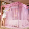 Miniatyrbillede 2 af 5: Enkelt dobbeltseng firkantet myggenet 3 dørs beskyttelse tæt stabil med rustfrit stål beslag pink 1.8x2m